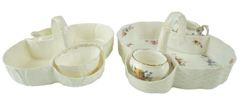 Two late 20th Century Coalport Strawberry baskets, each having an integral cream jug and sugar