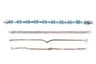 Two late 20th Century bracelets, comprising an opal and white beryl tennis bracelet, and one set