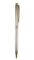 A Waterman yellow and white metal propelling ballpoint pen, having an engine turned body, 14 cm