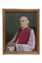 Brian Roxby (b. 1934) A portrait of an elderly bishop / cardinal, sat with hands clasped in his lap,