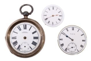 An Edwardian silver Waltham pocket watch together with an Elgin movement and a fob watch movement,