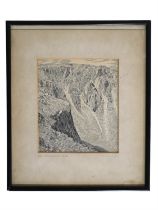 Alfred Wainwright "Gray Crag, Burtness Combe", pen-and-ink drawing, the card mount bearing title and