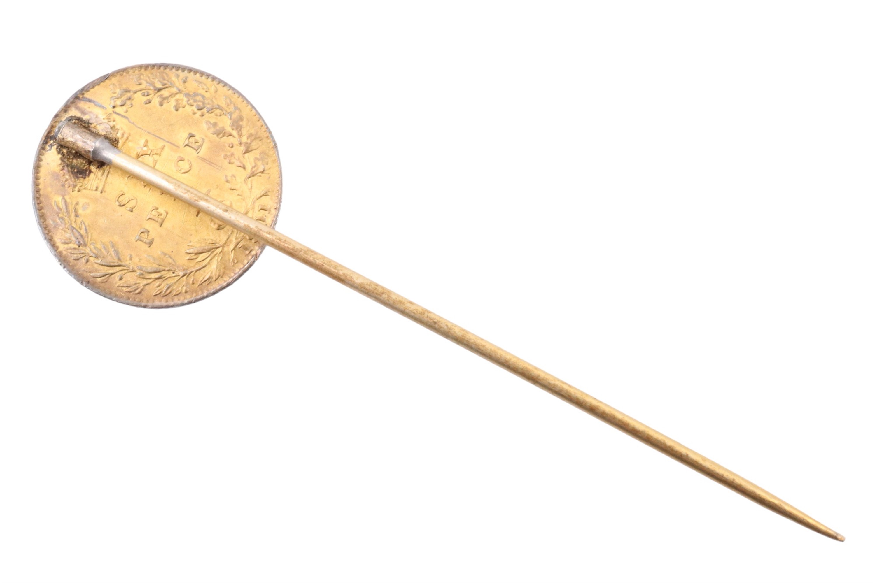 A Victorian enamelled and engraved sixpence coin stick pin - Image 2 of 2