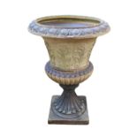 A large late 19th / early 20th Century salt glazed fireclay neoclassical Campania urn, the everted