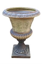 A large late 19th / early 20th Century salt glazed fireclay neoclassical Campania urn, the everted