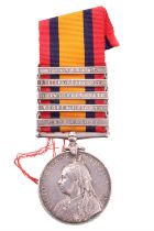 A Queen's South Africa Medal with five clasps to 5027 Pte W J Gilson, 1st Border Regiment