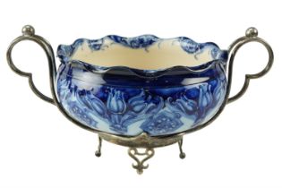 A late 19th / early 20th Century Macintyre & Co blue-and-white Florian Ware bowl, of shallow form