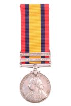 A Queen's South Africa Medal with two clasps to 6233 Pte G Myatt, Rl Warwick Regt, with research