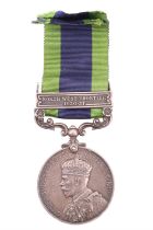 An India General Service Medal with North West Frontier 1930-31 clasp to 3593209 Pte J H Hughes,