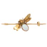 A late 19th / early 20th Century opal and 15 ct yellow metal bug brooch comprising a winged insect