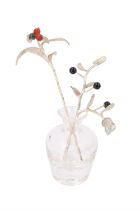 A miniature glass vase with a silver mistletoe and one other sprig with glass berries, Christopher