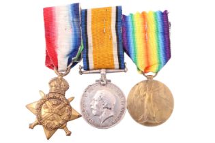 A 1914 Star, British War and Victory Medals to 11338 Pte J Watt, King's Own Scottish Border Regiment