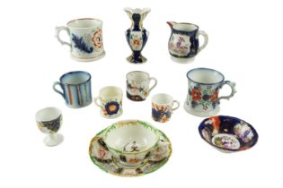 Victorian Gaudy Welsh cups, egg cup, etc