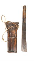A Burmese or Thai knife / machete in bamboo scabbard