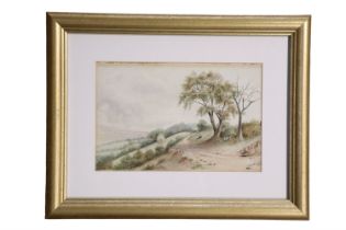 J Crosthwaite (British, 20th Century) "Otley", a romantic, Yorkshire landscape with two figures
