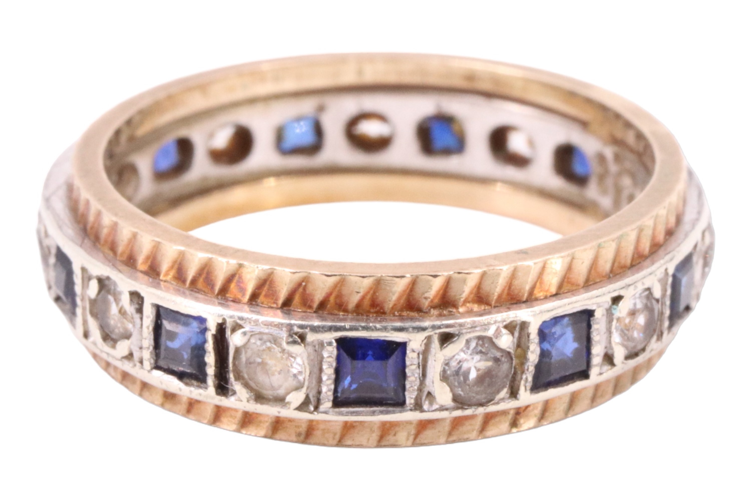 A blue sapphire and white spinel eternity ring, having 11 2 mm square sapphires separated by 11 2 mm - Image 2 of 3