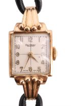 A 1950s Rotary 9 ct gold wristlet watch, having a crown wound 15 jewel movement, square face, gilt