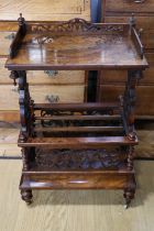 A Victorian burr walnut Canterbury stand, having pierced sides and twist turned supports, 60 x 40