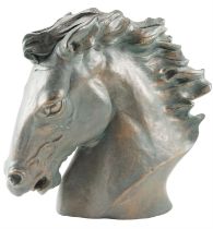 After James Killian Spratt (b. 1950) A verdigris patented sculpture of a horse head, inscribed "J