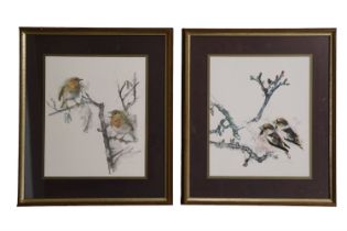 Mads Stage (Danish, 1922 - 2004) "Robin" and "Hawfinch", a pair of illustrative depictions of