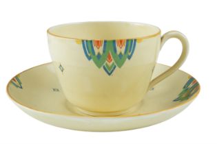 An Art Deco influenced Mintons cup and saucer set, 23 cm x 23 cm x 11 cm