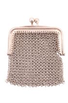 A late 19th / early 20th Century diminutive white-metal two compartment mesh purse, marked "800", (