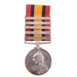 A Queen's South Africa Medal with five clasps to 5604 Pte T Rhodes, 1 : Border Regiment