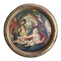 John Piper After Botticelli, Madonna of the Magnificat, pen and oil wash on panel, in gilt frame,