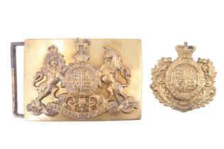 A Victorian Royal Engineers belt buckle badge together with a post-1900 Royal Horse Guards /