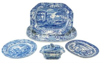 A quantity of 19th Century and later blue and white ceramics, including Spode's Italian pattern,