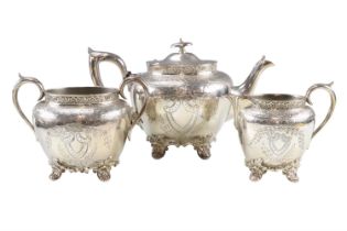 A Victorian electroplate three-piece tea service by Francis Howard Limited of Sheffield