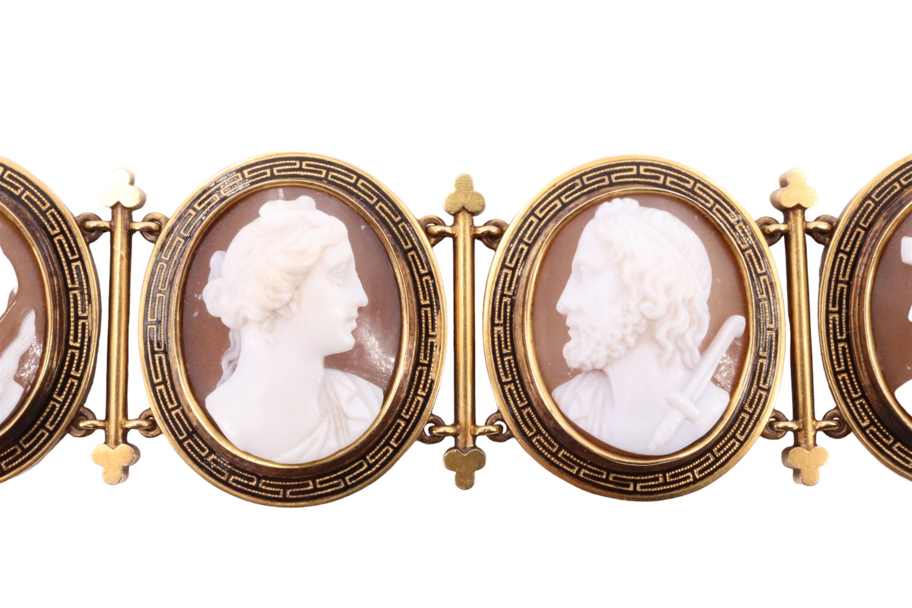 A Victorian shell cameo bracelet, the seven cameos carved in depiction of classical visages, each - Image 3 of 3