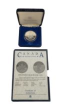 A cased fine silver 1992 Maple Leaf five dollar coin, with certificate, 31 g