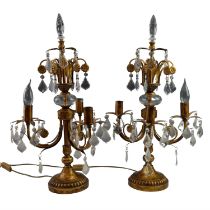 A pair of contemporary gilt metal and cut glass candelabra-form table lamps, 64 cm high