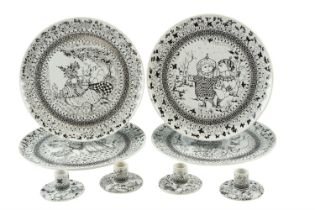 A set of four Rosenthal "The Seasons" chargers, designed by Bjorn Wiinblad, 35 cm, together with