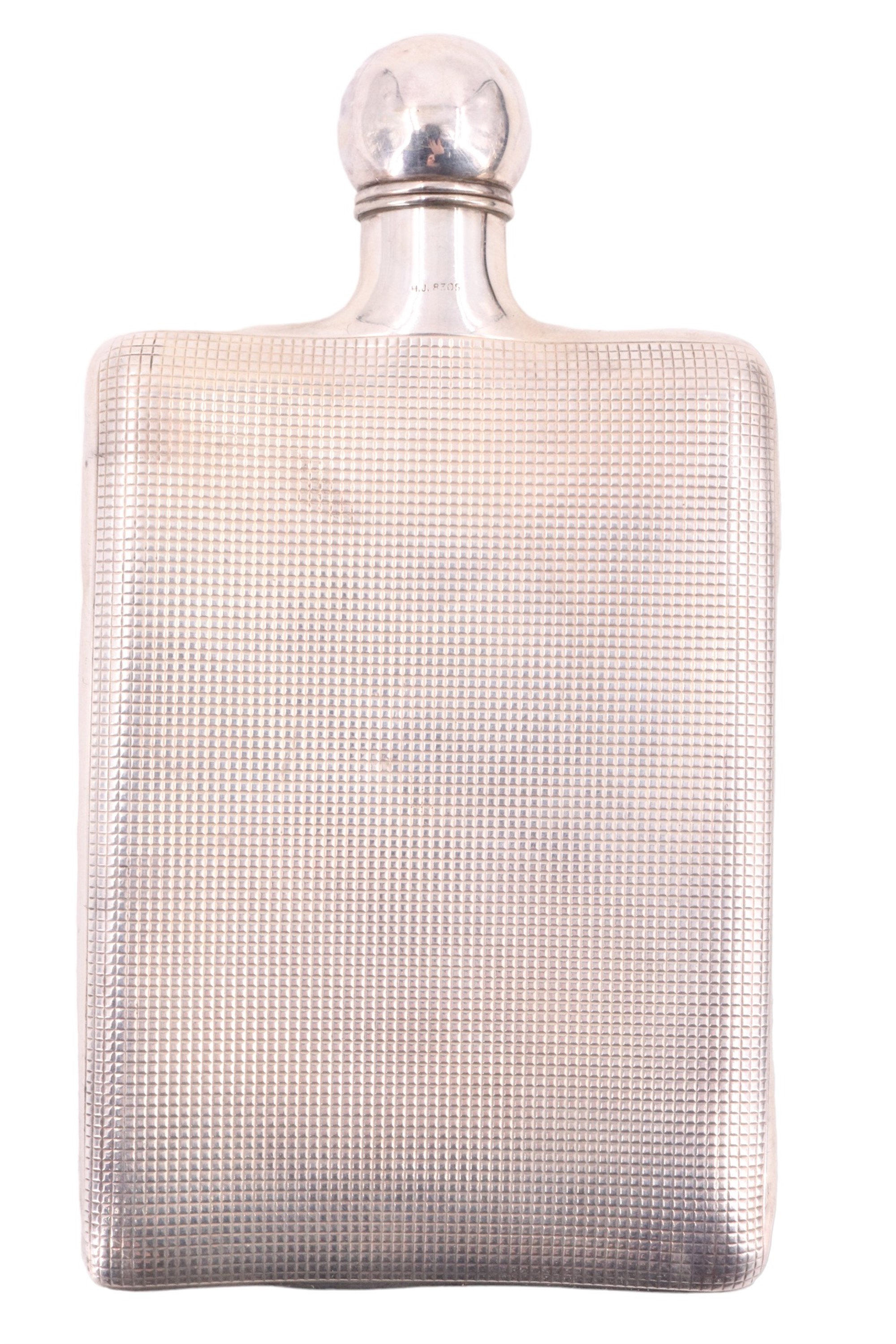 A 1960s Hans Jensen & Co white-metal hip-flask, bearing finely checkered decoration and having a - Image 2 of 3