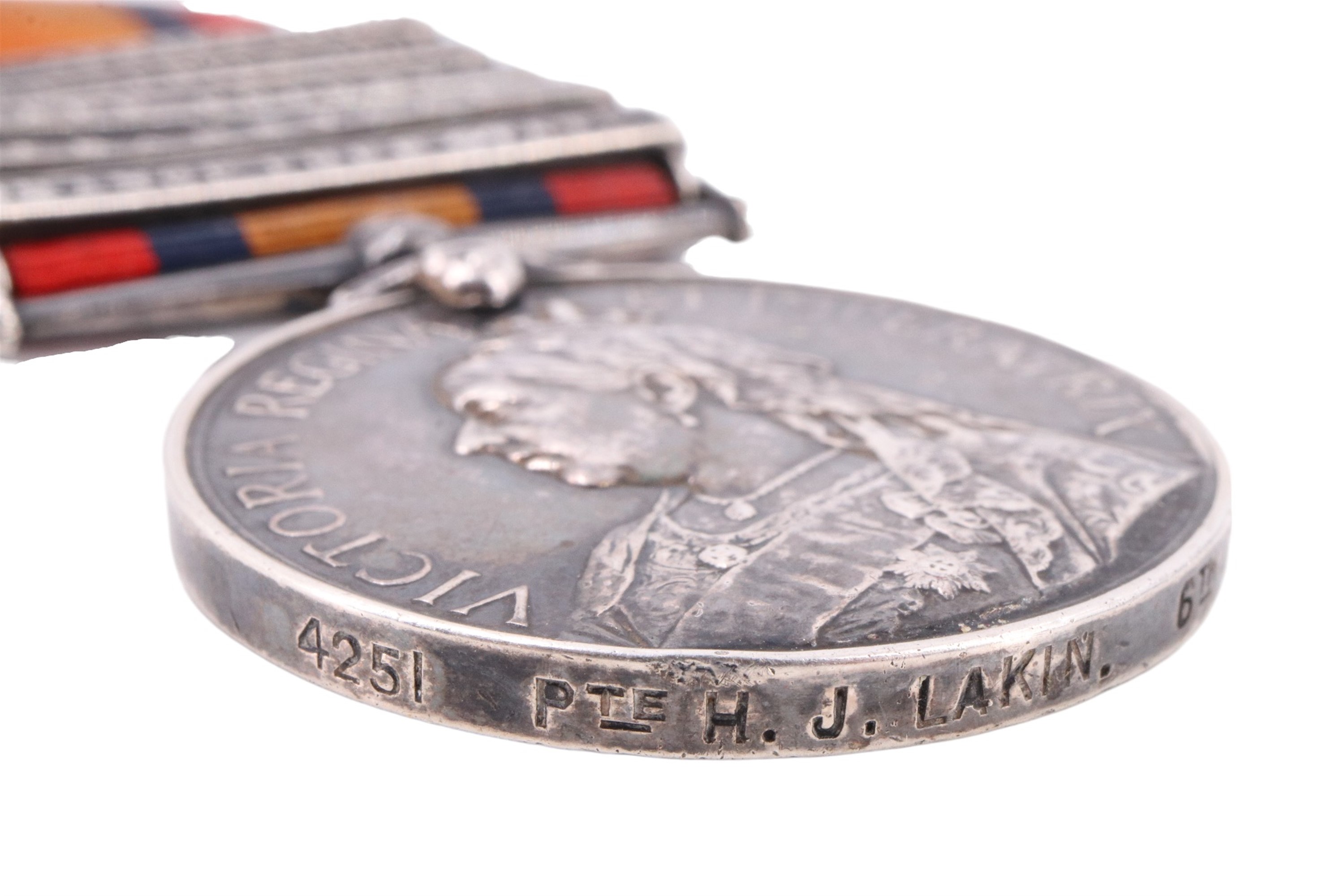 A Queen's South Africa Medal with five clasps to 4251 Pte H J Lakin, 6th Dragoons - Image 3 of 4
