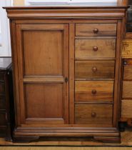 A contemporary hardwood compactum, having five short graded drawers and a hanging space, 112 x 68