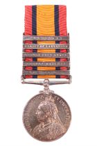 A Queen's South Africa Medal with five clasps to 5666 Pte C Coombes, 1st Border Regiment