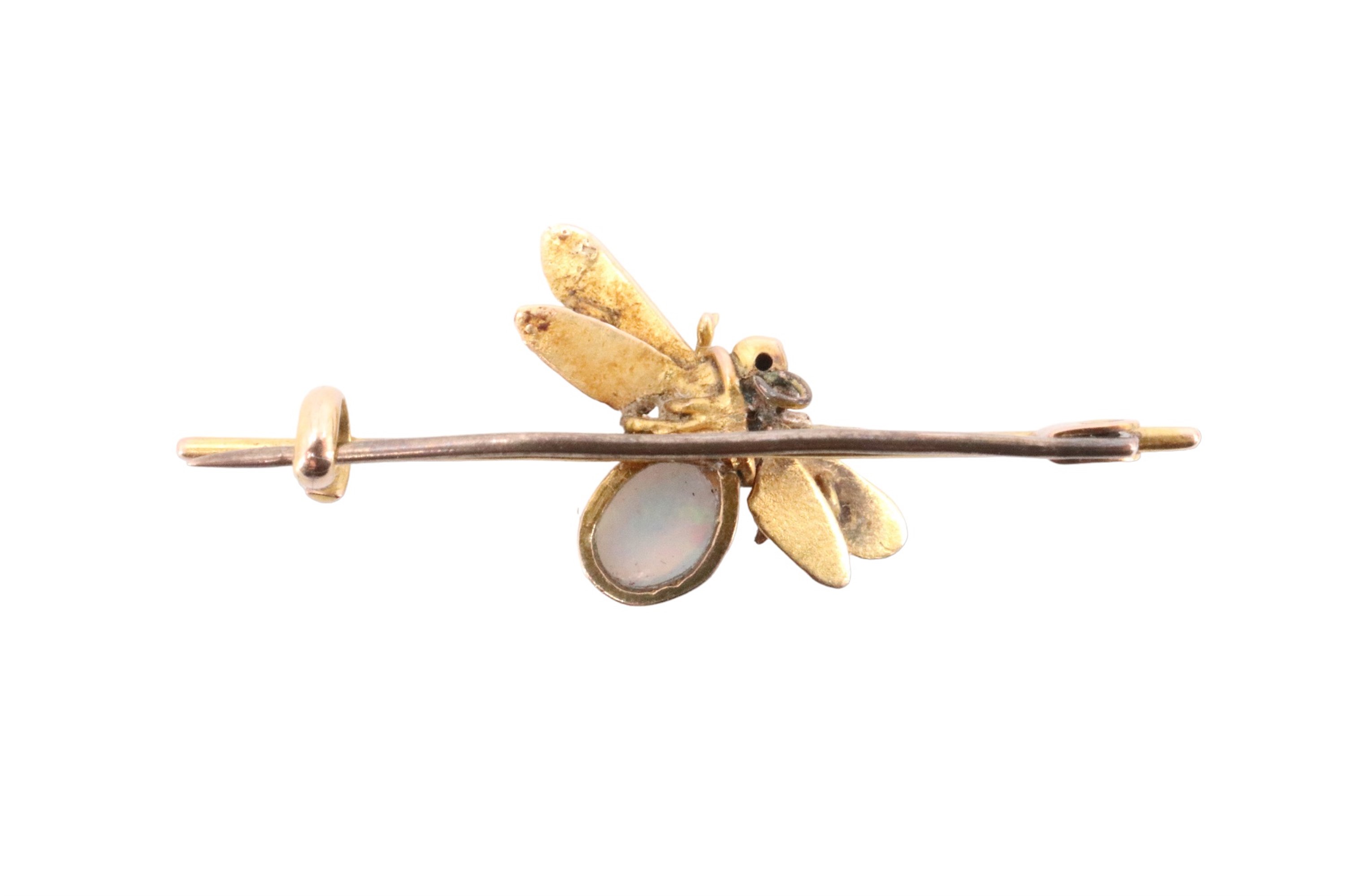 A late 19th / early 20th Century opal and 15 ct yellow metal bug brooch comprising a winged insect - Image 2 of 2