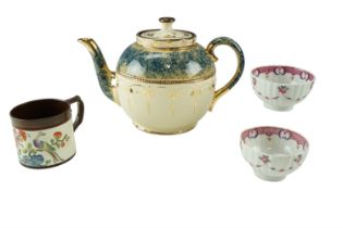 A pair of 18th Century tea bowls, having floral swags and fluted sides, together with a Victorian