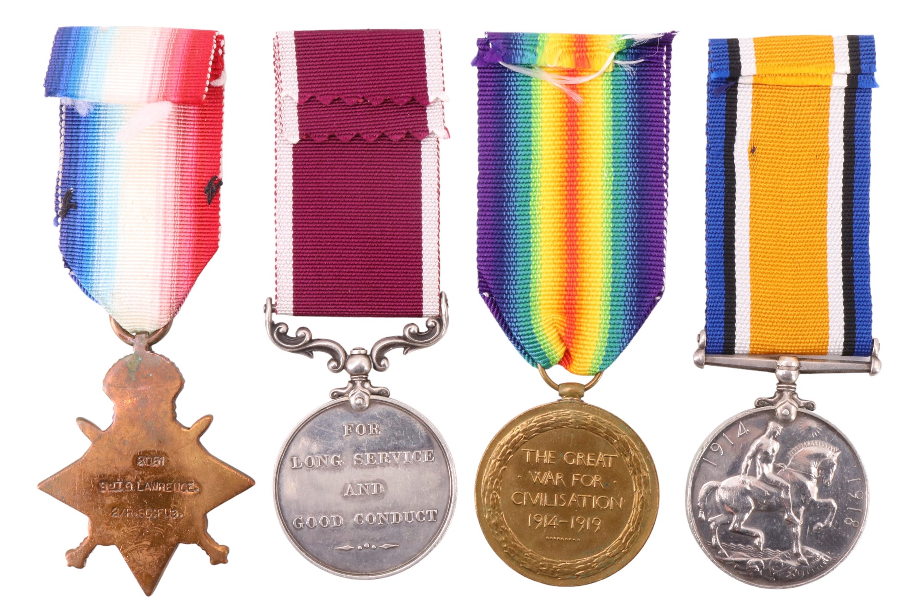 A 1914 Star with clasp, British War, Victory and Army Long Service and Good Conduct Medals to - Image 2 of 7
