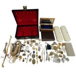 A quantity of vintage and later costume jewellery and watches together with a jewellery box and a