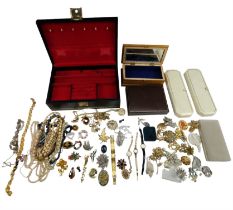 A quantity of vintage and later costume jewellery and watches together with a jewellery box and a