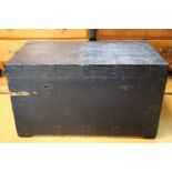 An early 20th Century steel strapped campaign style painted pine trunk by 'Benjamin, Trunk and Bag