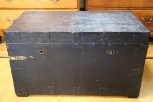 An early 20th Century steel strapped campaign style painted pine trunk by 'Benjamin, Trunk and Bag