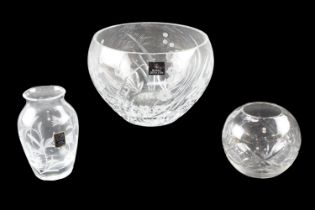A Royal Doulton crystal bowl together with a Royal Scot Crystal "Posy Mackintosh Rose" vase and an