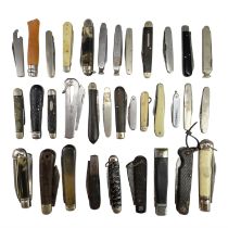 A quantity of vintage folding pocket knives, including three advertising / promotional