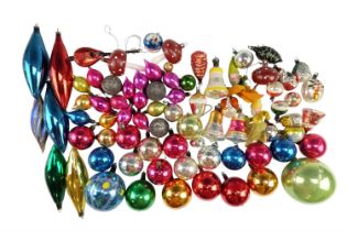 A quantity of vintage glass Christmas baubles, including 17 teardrops, 23 moulded, such as Santas,