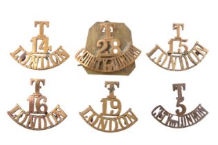 Six London Territorial brass shoulder titles